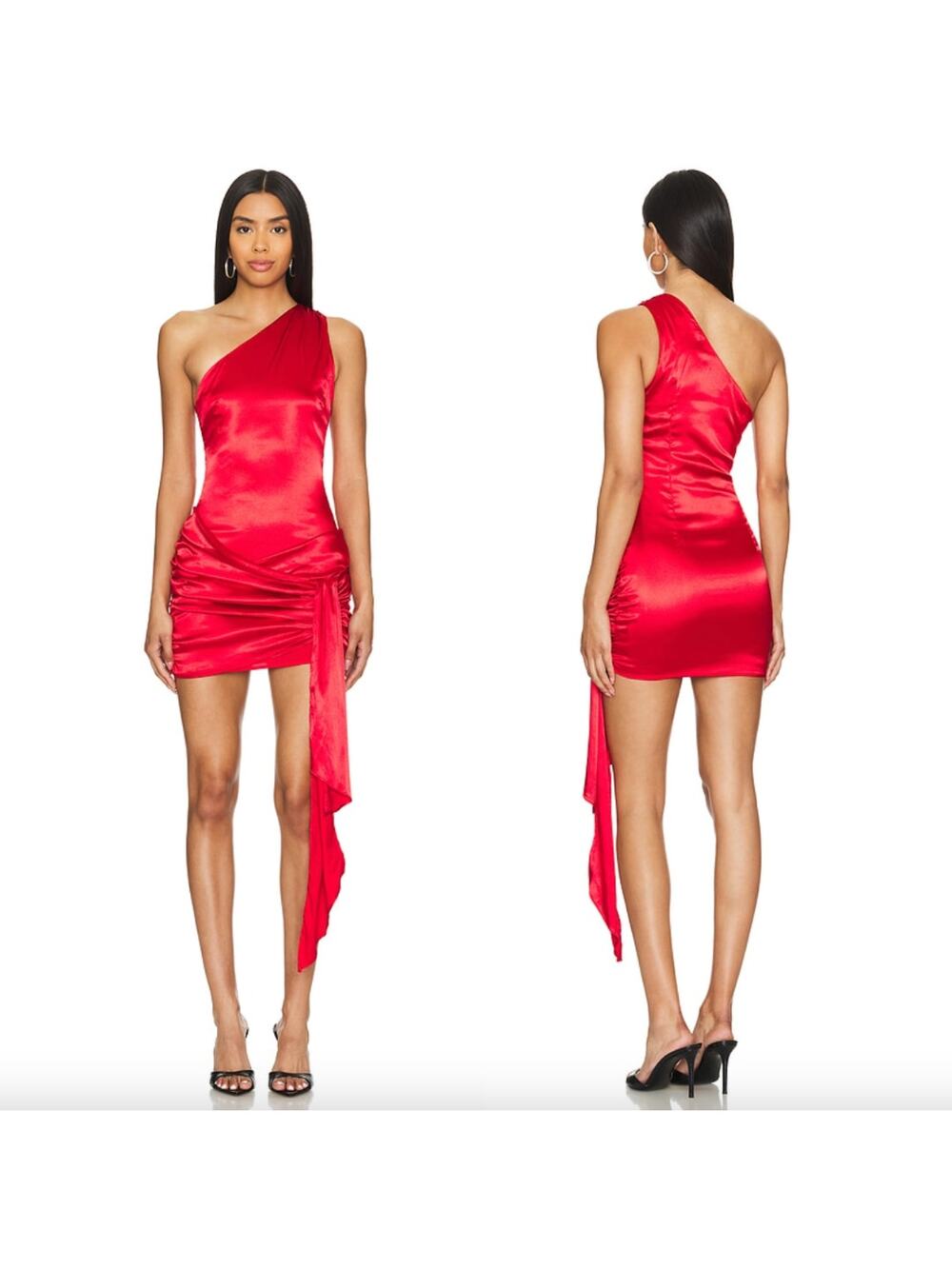 superdown | NWT Dannika Mini Dress in Red Satin Draped One Shoulder S